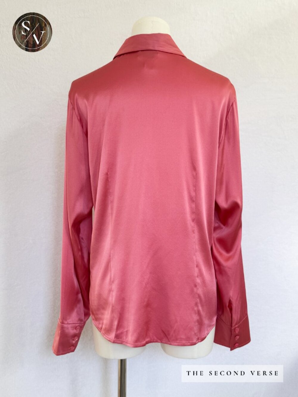 Vintage Talbots Stretch Silk Long Sleeve Buttondown Women's Coral Shirt Size 12 - Picture 4 of 10